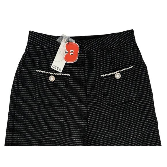 NEW Cider Women's Wide Leg‎ Pants Black W/ Metallic Striping Medium Cropped NWT - Picture 4 of 13